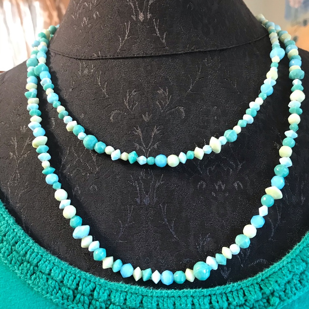 Glass Turquoise Hue Beaded 24” Necklace